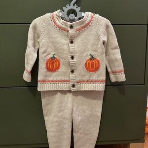 Janie and Jack Cream and Orange Pumpkin Knit Set